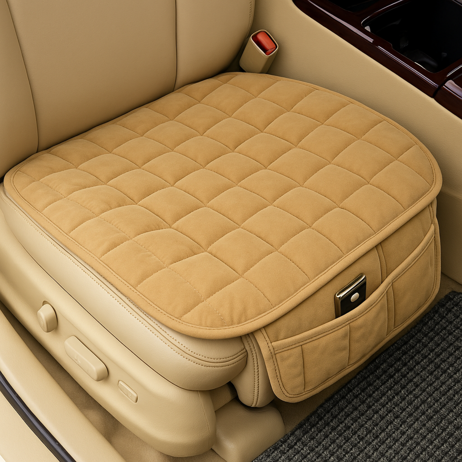 ComfortPad™ Luxe | Quilted Car Seat Cushion with Storage Pocket
