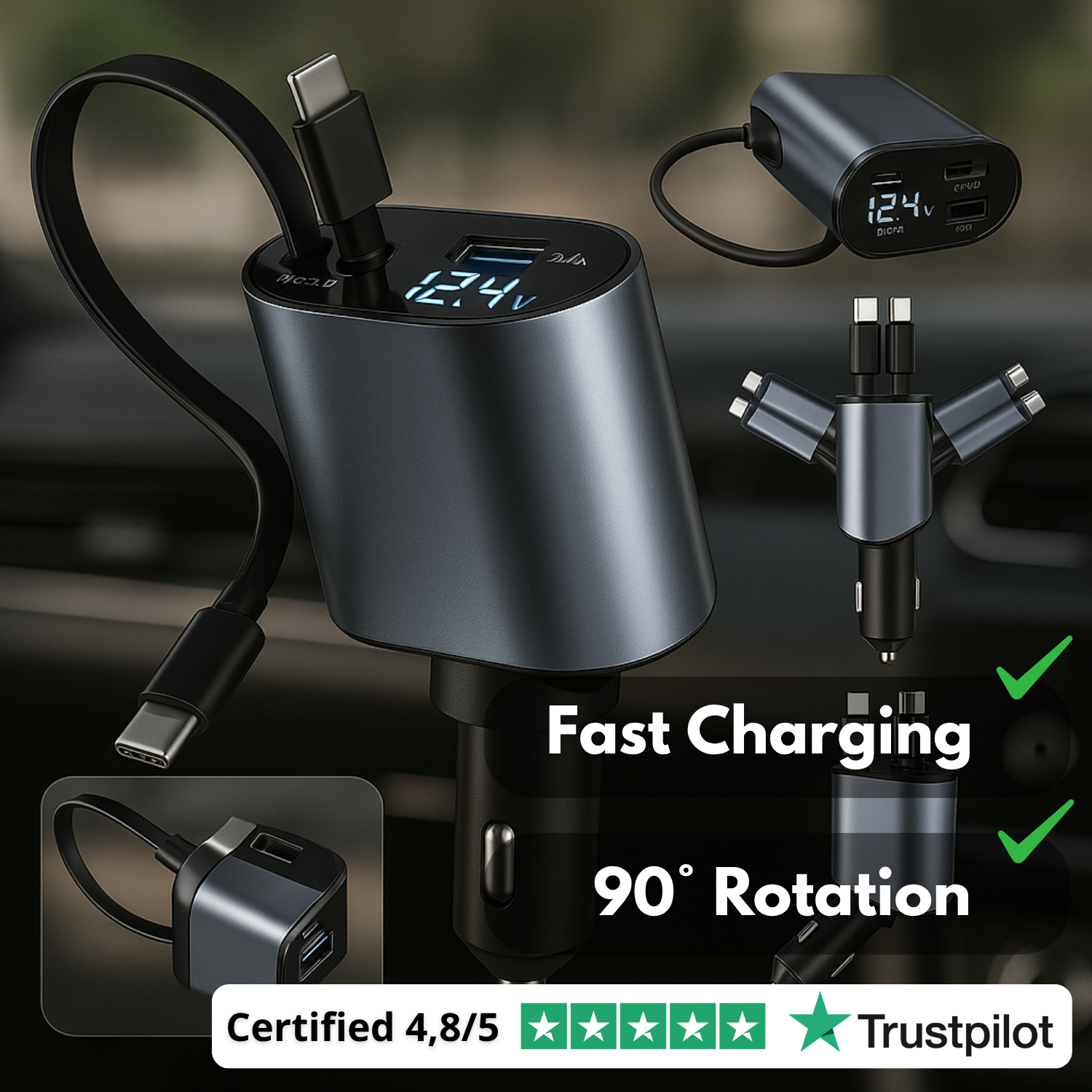 VoltMate™ 4-in-1 Smart Car Charger