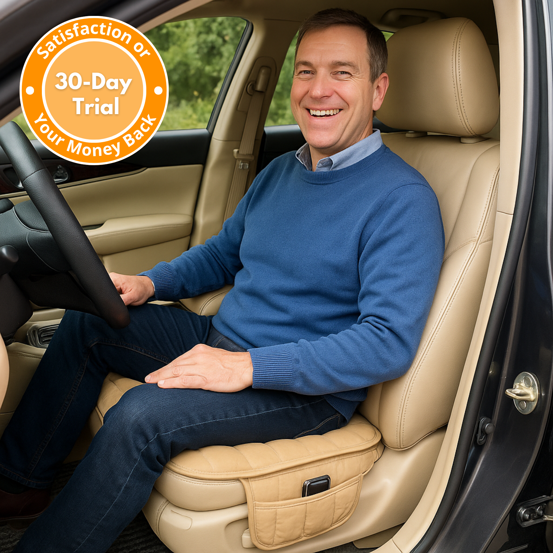 ComfortPad™ Luxe | Quilted Car Seat Cushion with Storage Pocket