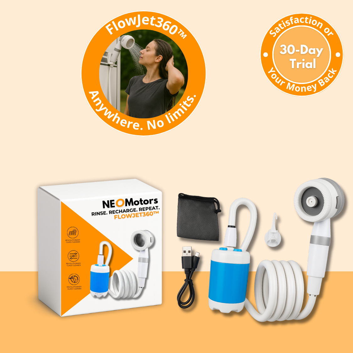 FlowJet360™ | High-pressure portable shower