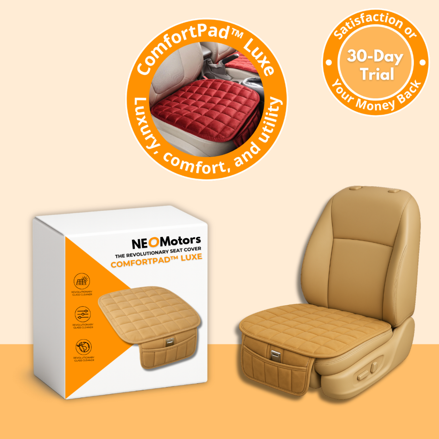 ComfortPad™ Luxe | Quilted Car Seat Cushion with Storage Pocket
