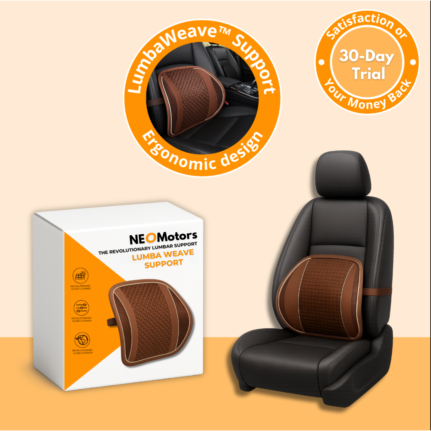LumbaWeave Support | Ergonomic Car Seat Lumbar Cushion