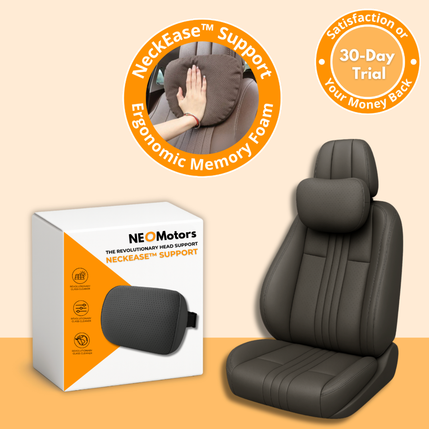 NeckEase Support | Ergonomic Memory Foam Car Headrest Pillow